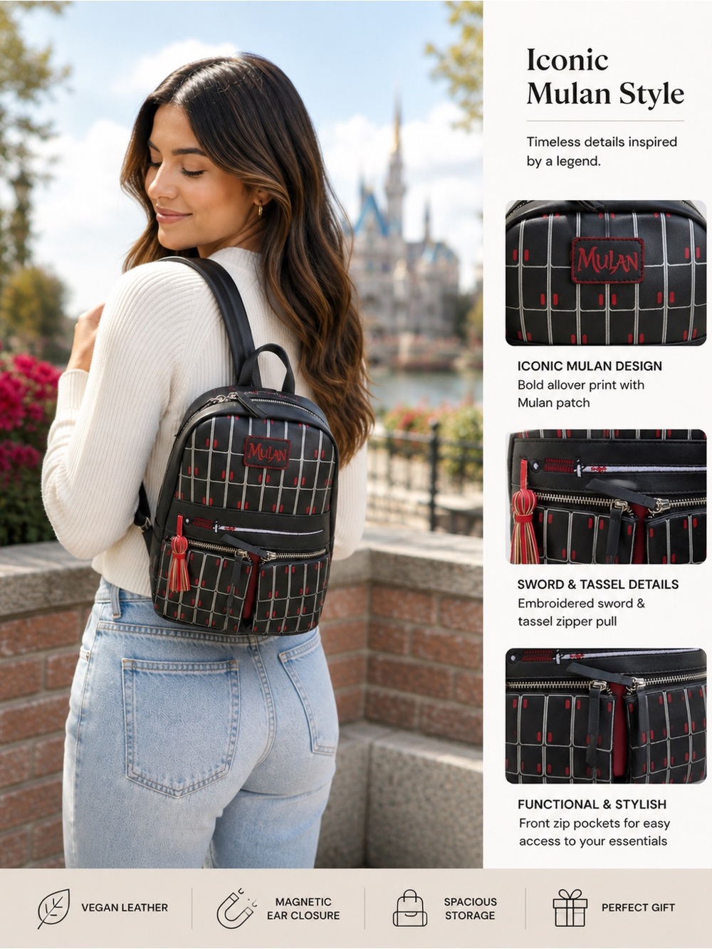 Danielle Nicole Black & Red Mulan Mini Backpack
